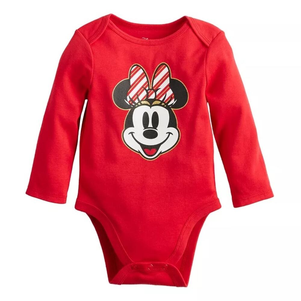 Disney Minnie Mouse Baby Girl Holiday Bodysuit Long Sleeves 12 Mt